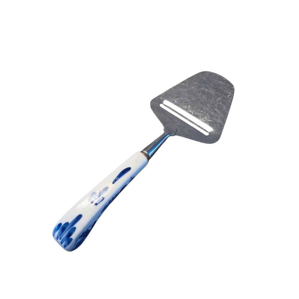 Vintage Delft Style Cheese Plane Slicer 8.25", Blue and White Ceramic Handle